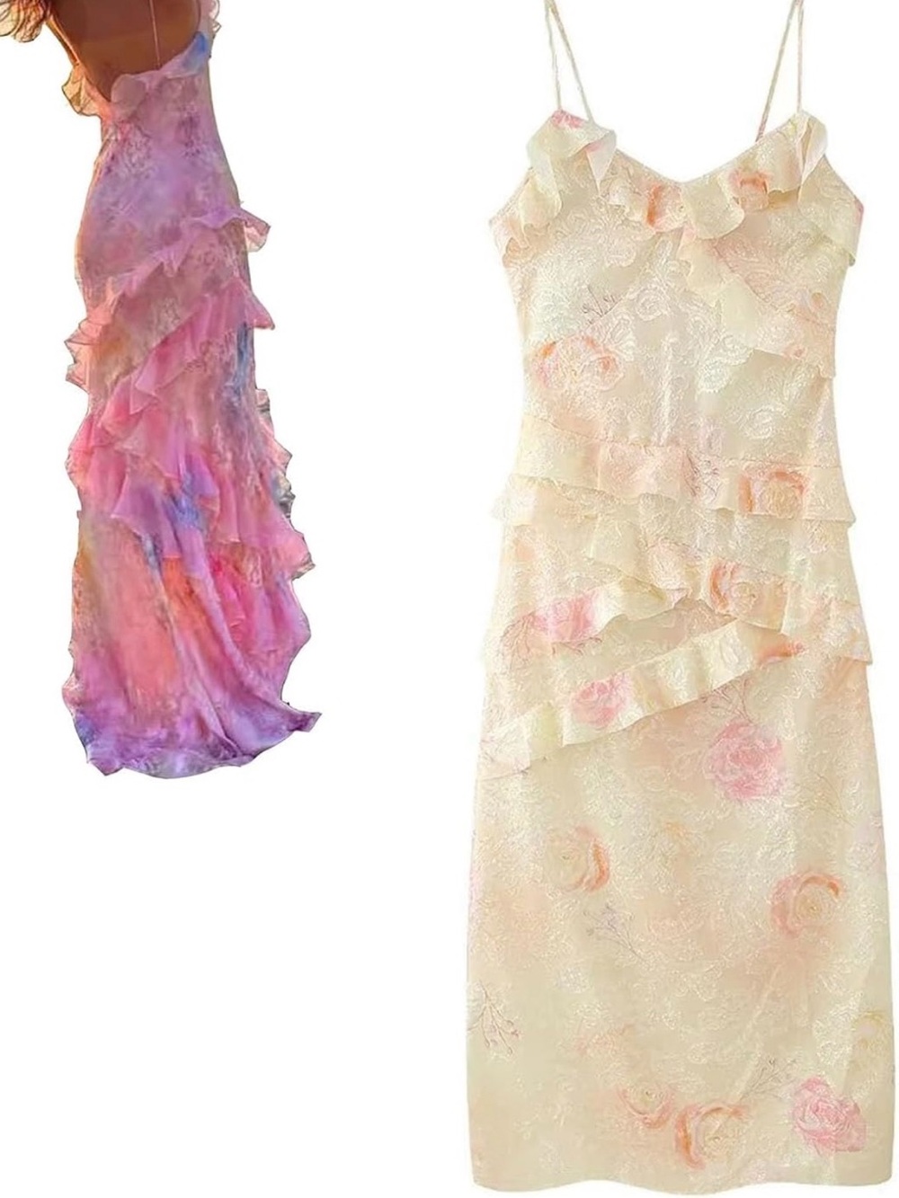 Girls Ruffle Slip Dress in Cream and Pink Floral